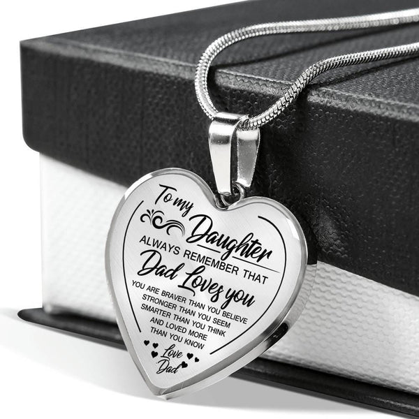 Necklaces Dad To Daughter - Dad Loves You Engraved Heart Necklace Silver GiveMe-Gifts