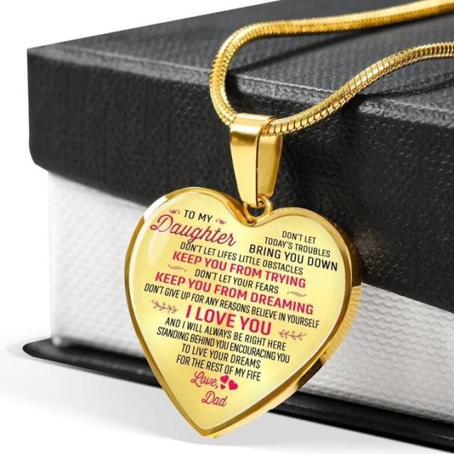 Necklaces Dad To Daughter - Don't Give Up Engraved Heart Necklace Gold GiveMe-Gifts