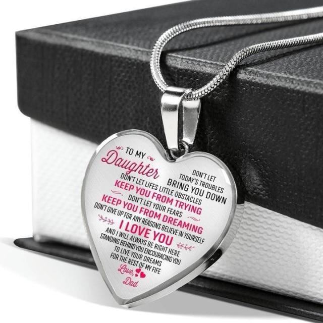Necklaces Dad To Daughter - Don't Give Up Engraved Heart Necklace Silver GiveMe-Gifts