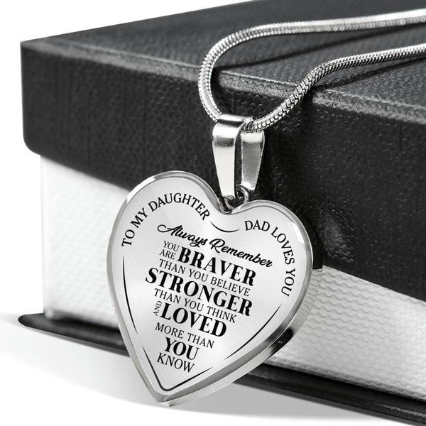 Necklaces Dad To Daughter - You Are Loved More Engraved Heart Necklace Silver GiveMe-Gifts