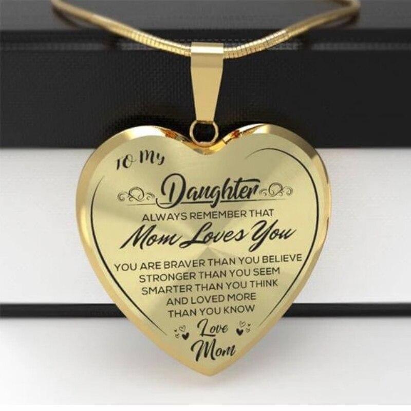 Necklaces Mom To Daughter - Mom Loves You Engraved Heart Necklace GiveMe-Gifts