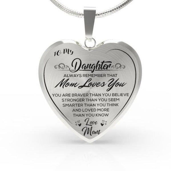 Necklaces Mom To Daughter - Mom Loves You Engraved Heart Necklace Silver GiveMe-Gifts
