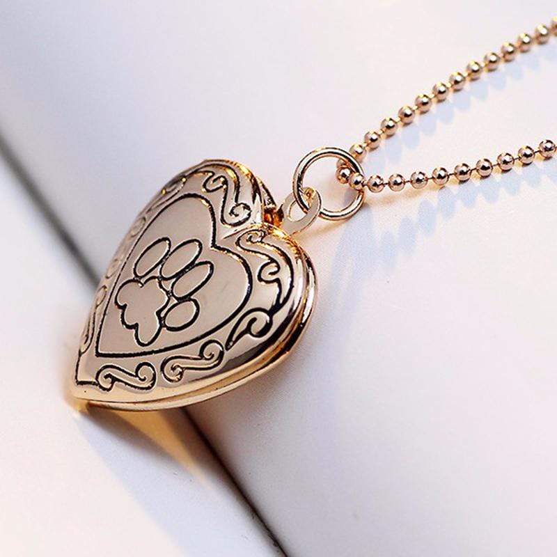 Necklaces Heart & Dog Paw Photo Frame Memory Locket Necklace Gold GiveMe-Gifts