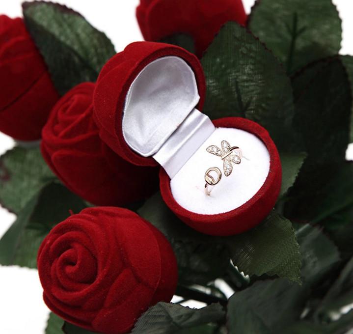 Ring Boxes Red Rose Velvet Ring Box GiveMe-Gifts