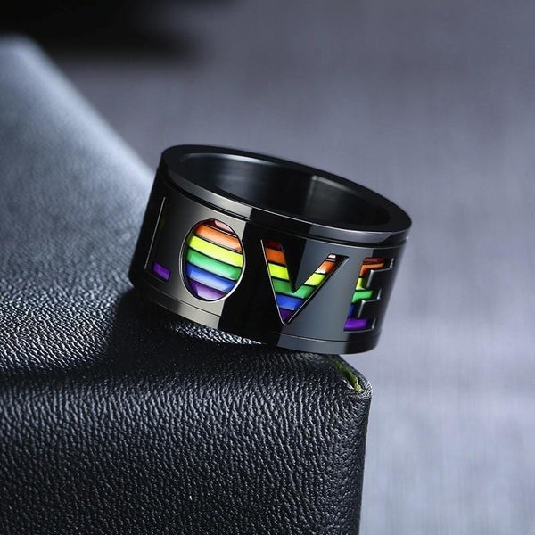 Rings Rainbow LOVE Black Spinner Ring 7 GiveMe-Gifts
