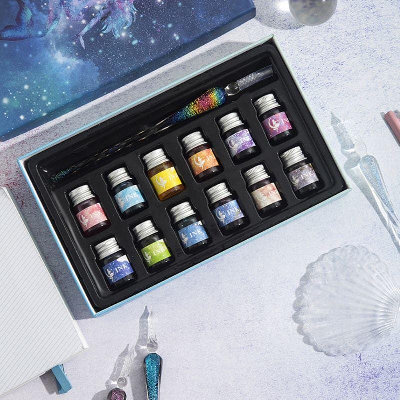 Stationery Starry Sky Galaxy Comet Glass Dip Pen Set With Twelve Colors GiveMe-Gifts