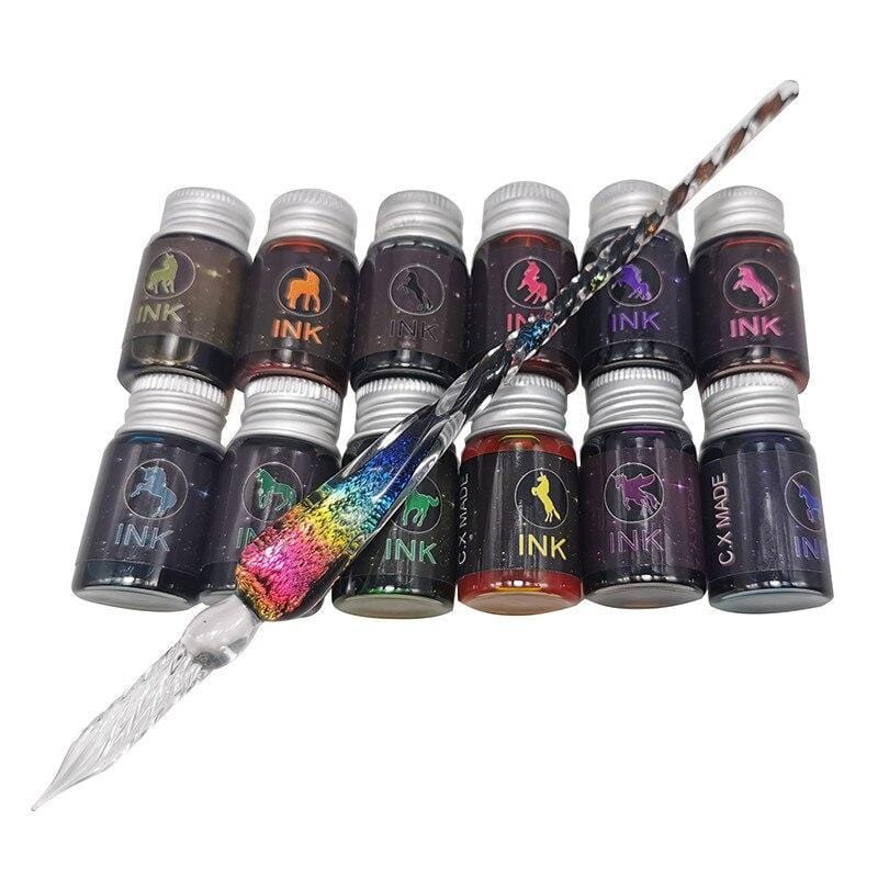 Stationery Starry Sky Galaxy Comet Glass Dip Pen Set With Twelve Colors GiveMe-Gifts