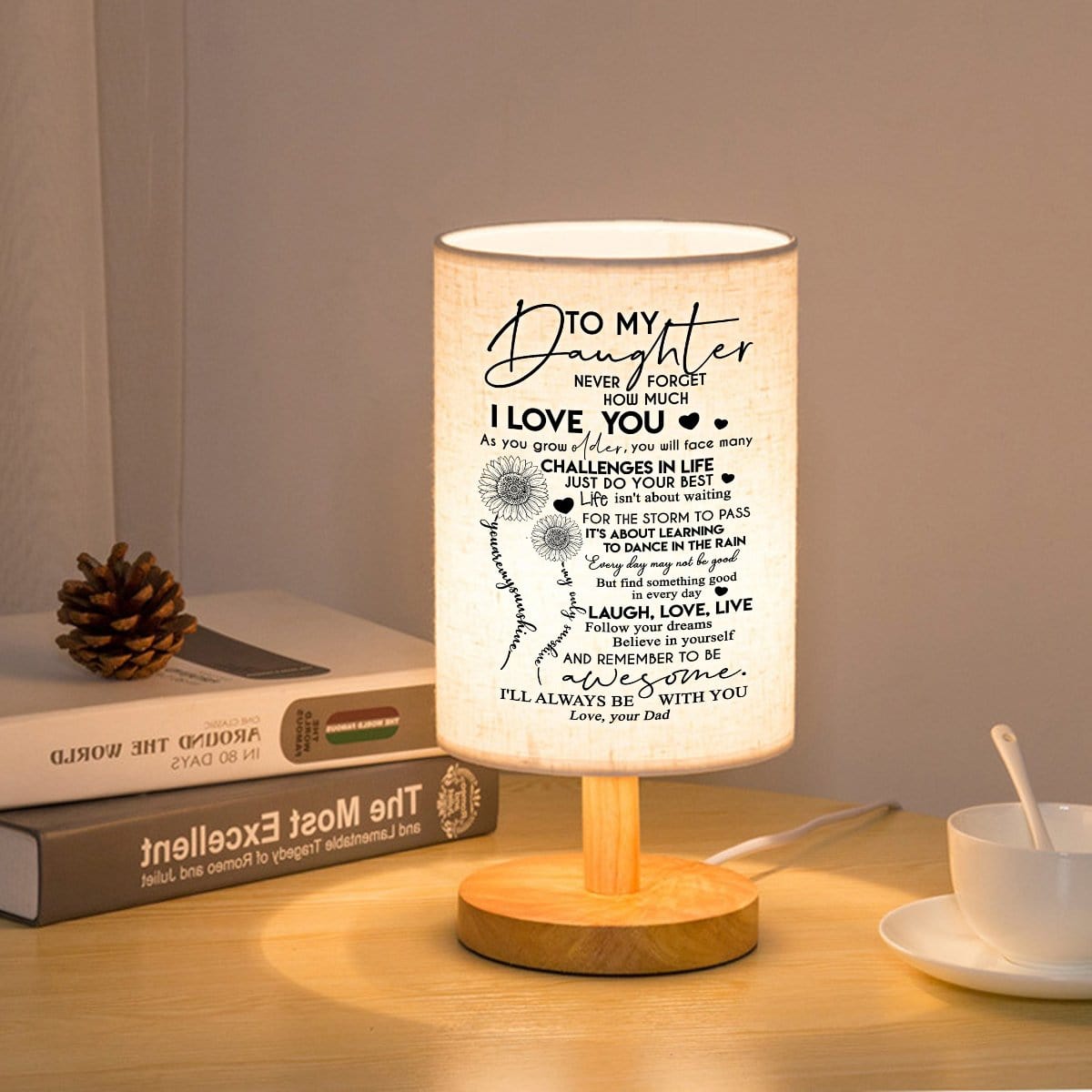 Table Lamp Dad To Daughter - I Will Always Be With You LED Wooden Table Lamp GiveMe-Gifts