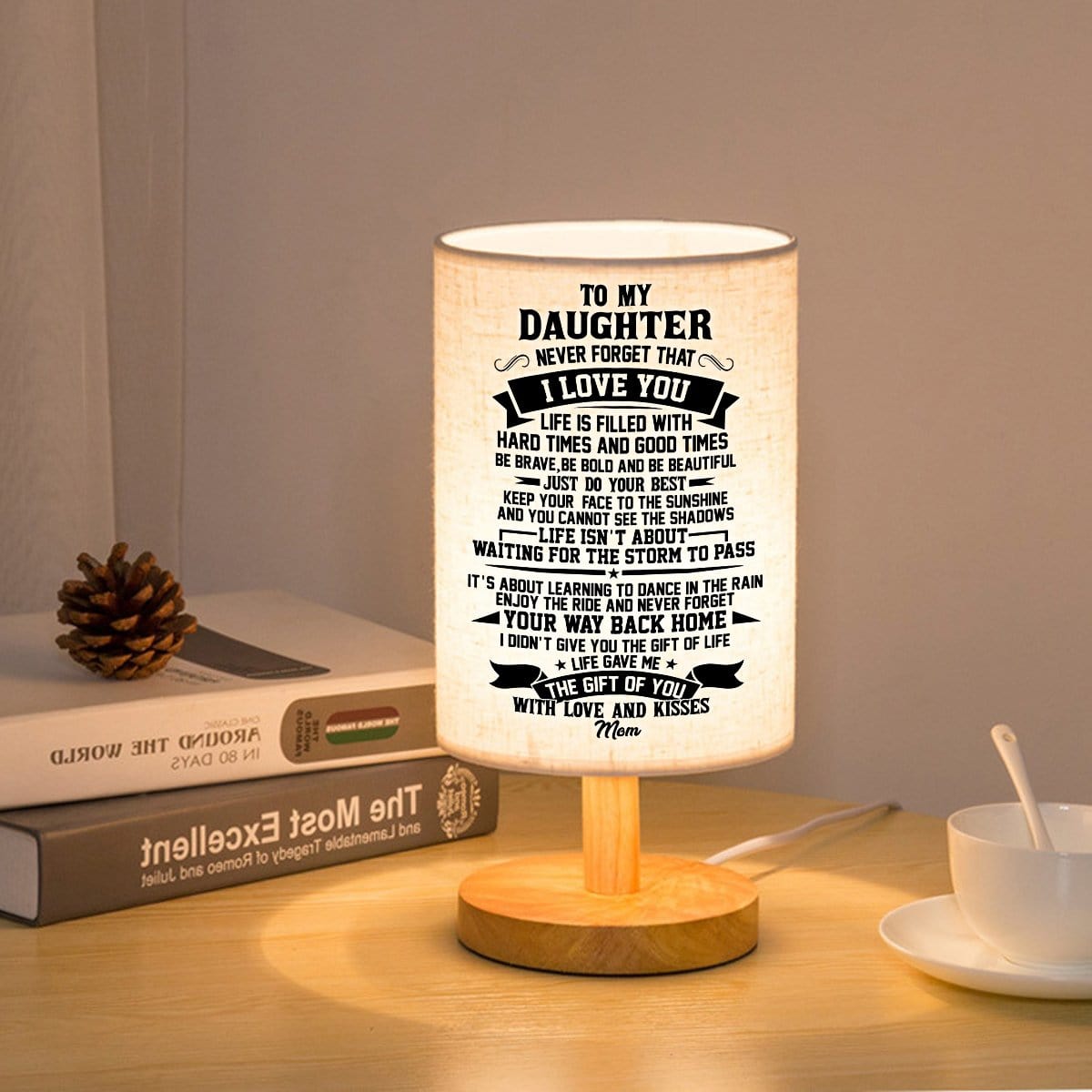 Table Lamp Mom To Daughter - Never Forget That I Love You LED Wooden Table Lamp GiveMe-Gifts