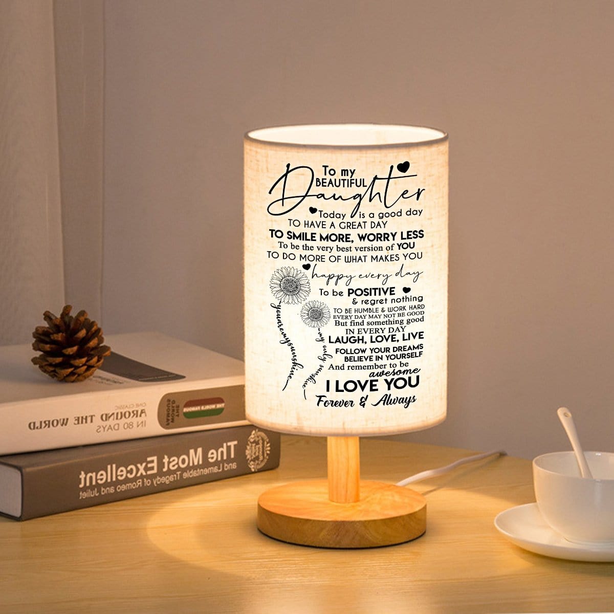 Table Lamp To My Daughter - To Smile More Worry Less LED Wooden Table Lamp GiveMe-Gifts