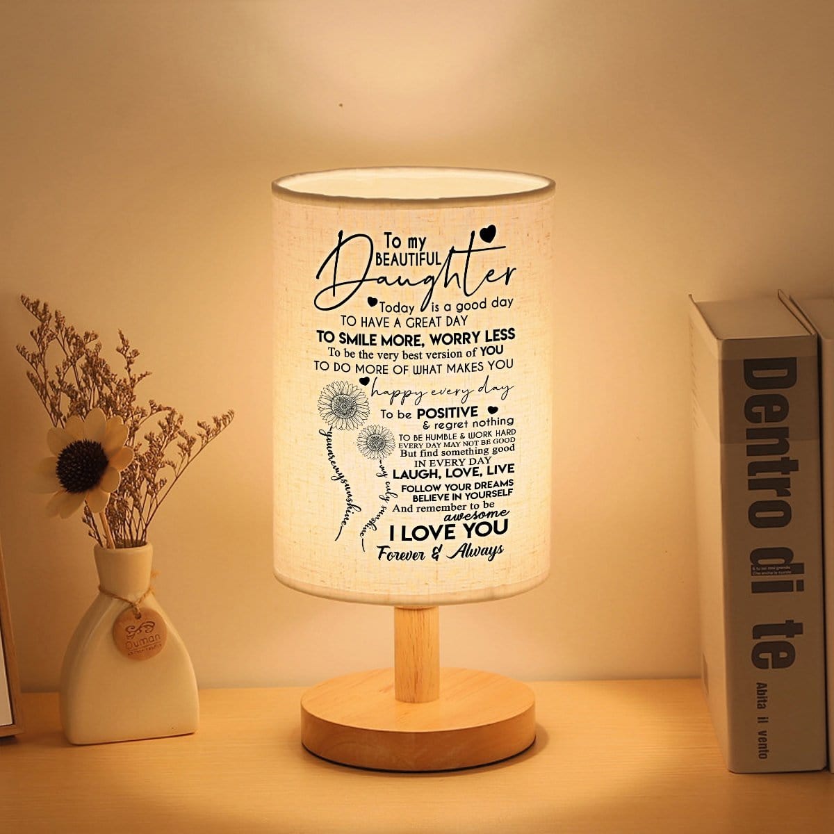 Table Lamp To My Daughter - To Smile More Worry Less LED Wooden Table Lamp GiveMe-Gifts