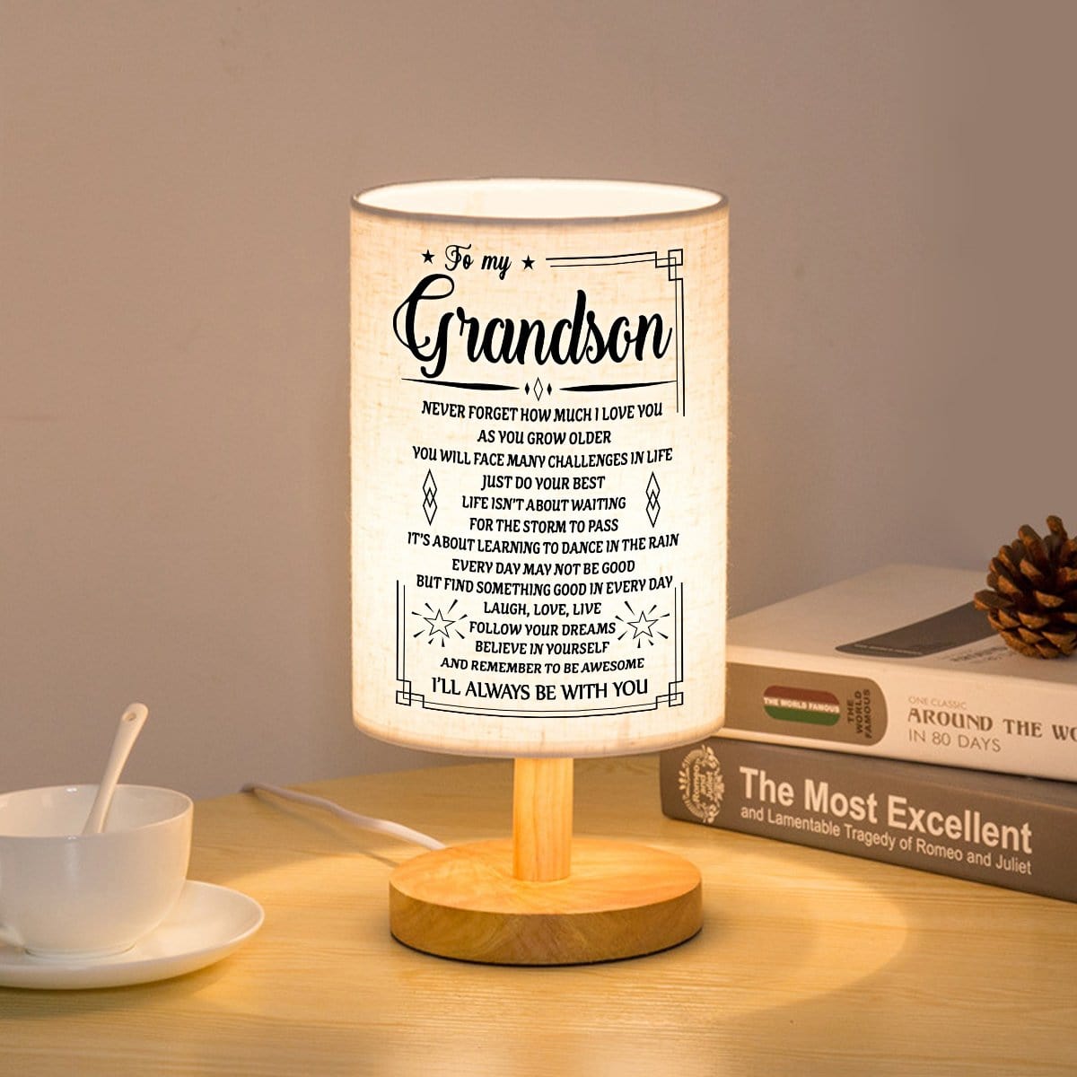 Table Lamp To My Grandson - I Will Always Be With You LED Wooden Table Lamp GiveMe-Gifts