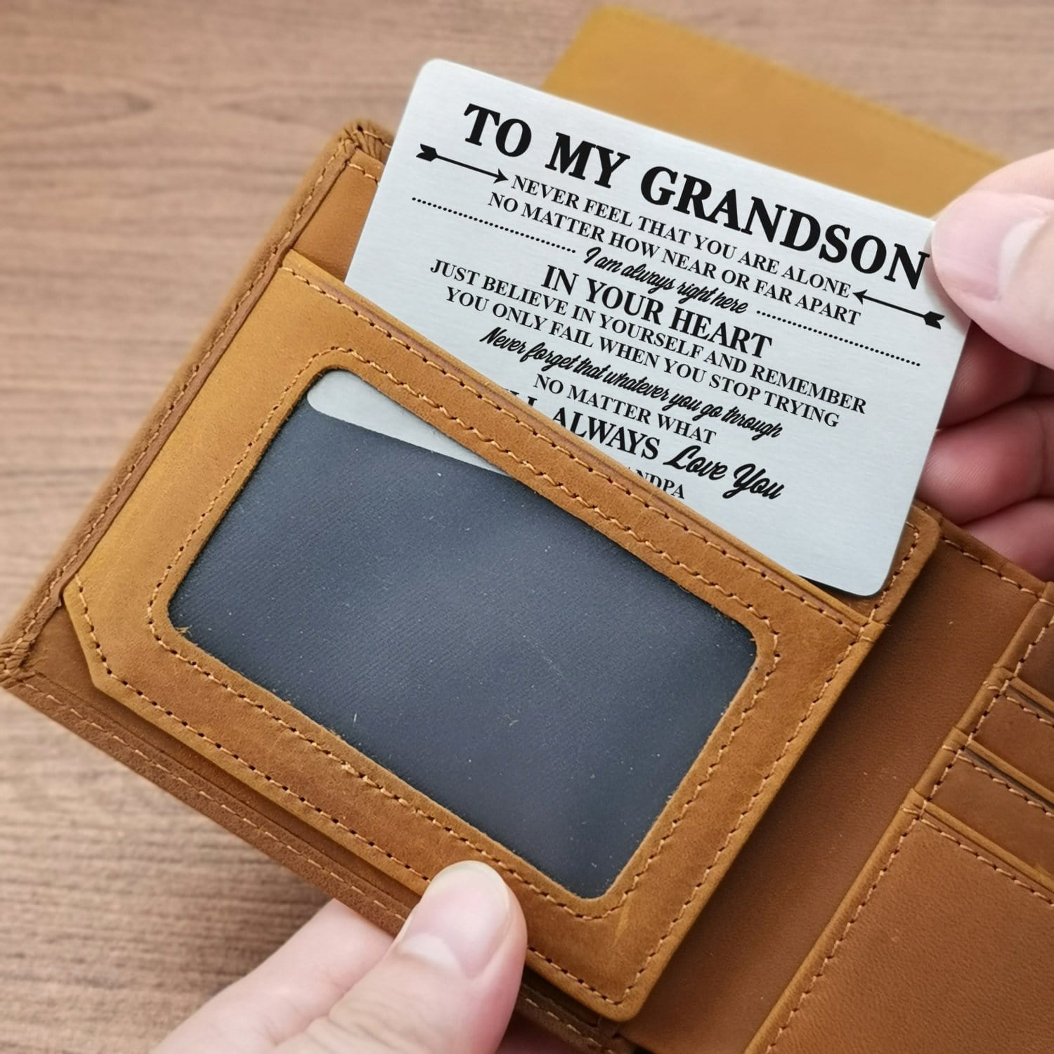 Wallets Grandpa To Grandson - I Will Always Love You Bifold Leather Wallet Gift Card GiveMe-Gifts