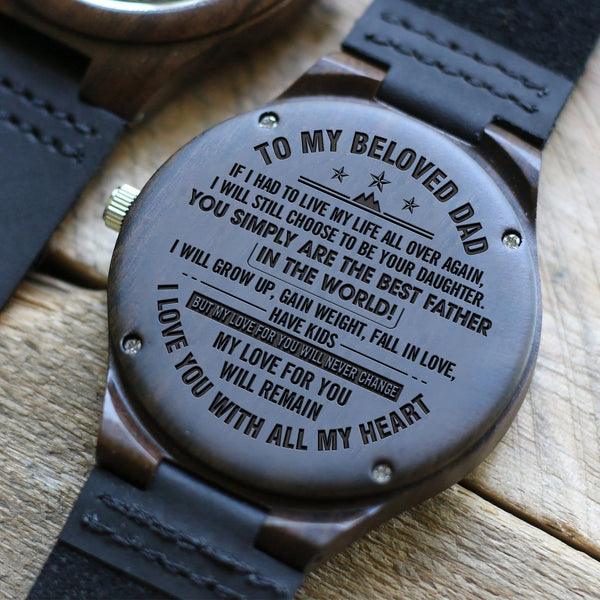 Watches Daughter To Dad - I Love You With All My Heart Engraved Wood Watch GiveMe-Gifts