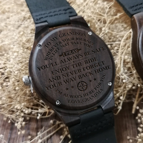 Watches Grandma To Grandson - I Am Always Here Engraved Wood Watch GiveMe-Gifts