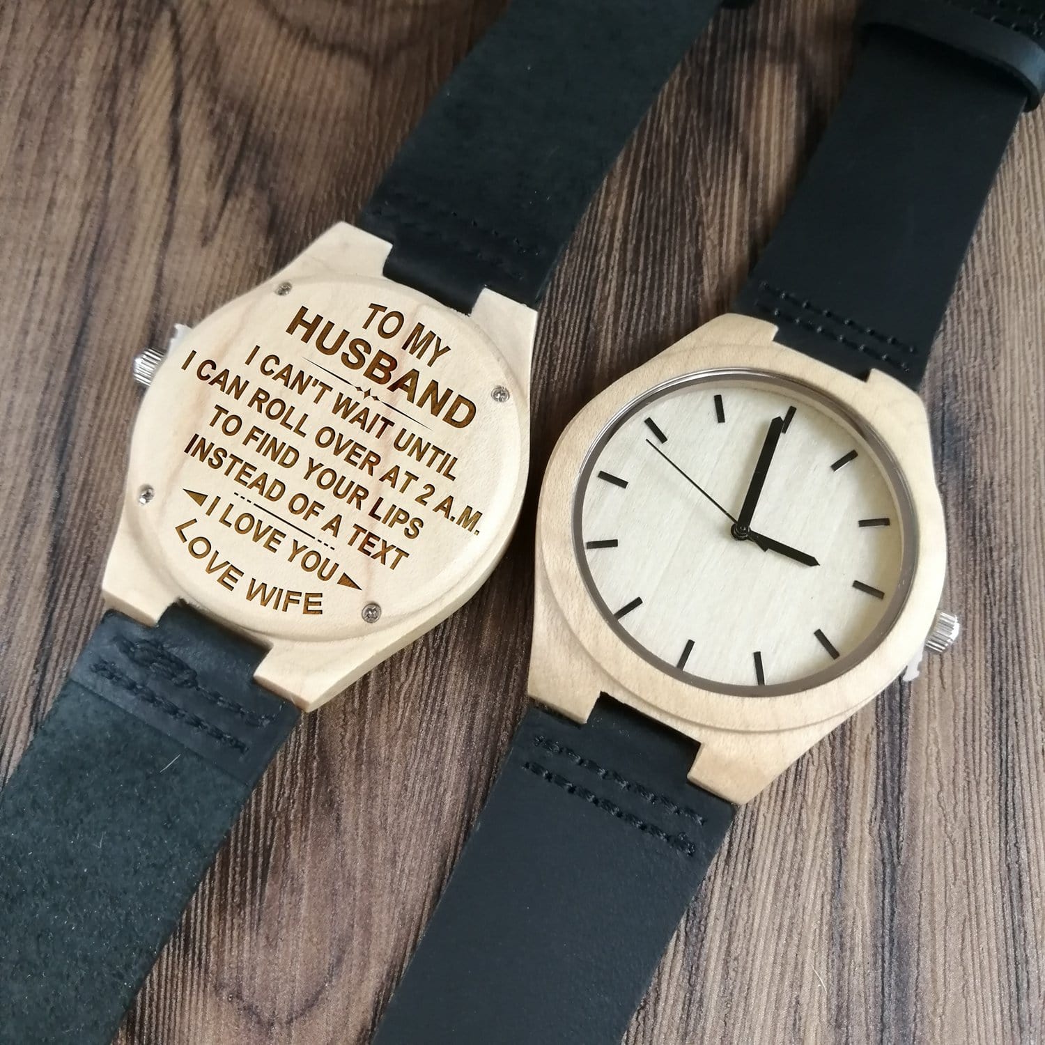 Watches To My Husband - I Can't Wait Engraved Wood Watch Real leather GiveMe-Gifts