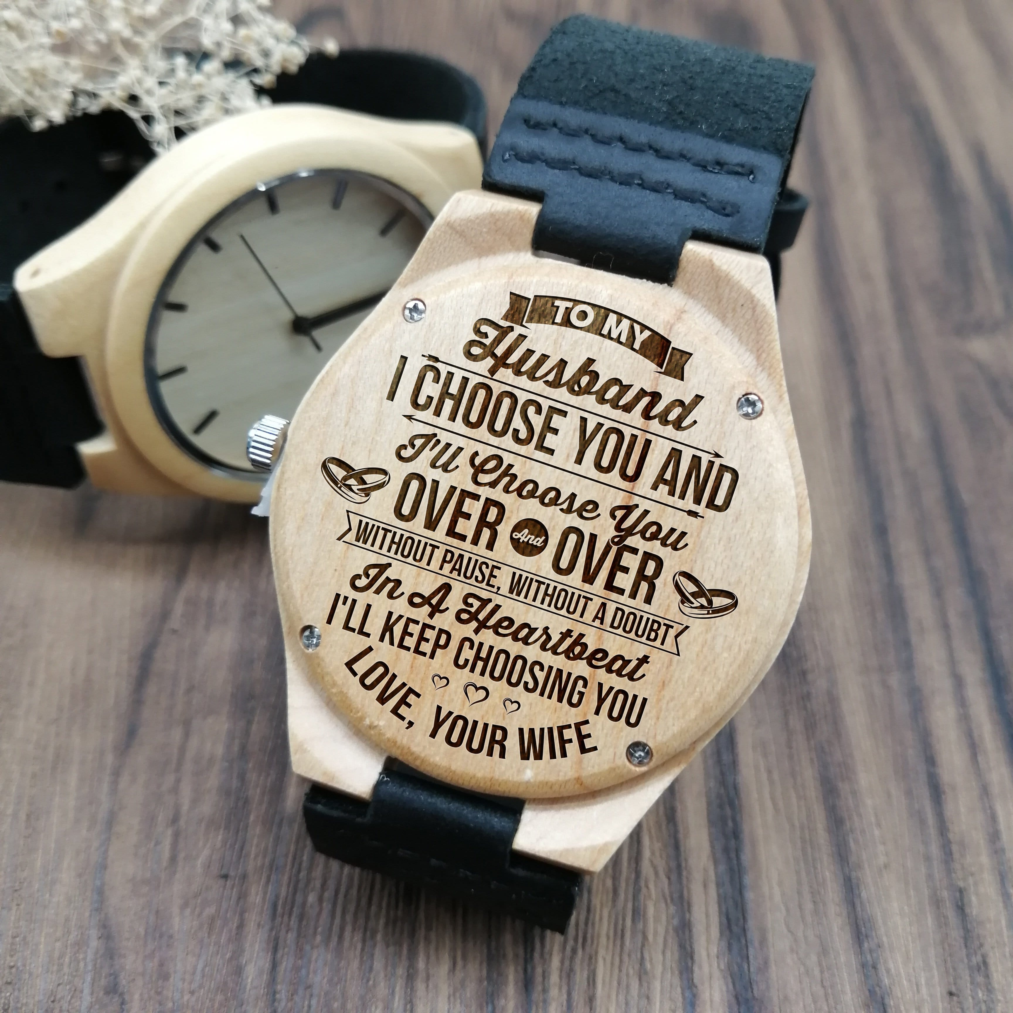 Watches To My Husband - I Choose You Engraved Wood Watch GiveMe-Gifts