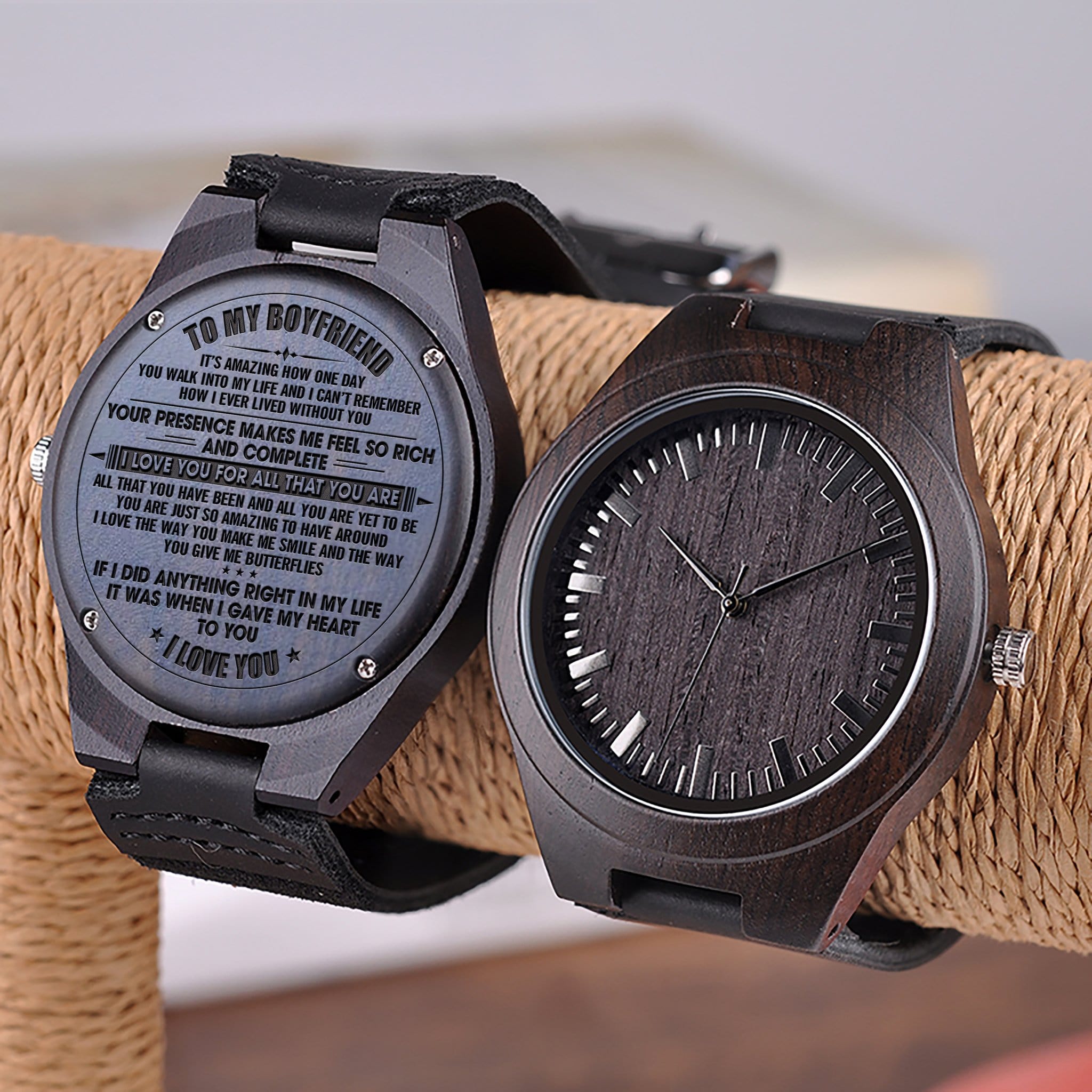 Watches To My Boyfriend - I Love You All Engraved Wood Watch GiveMe-Gifts