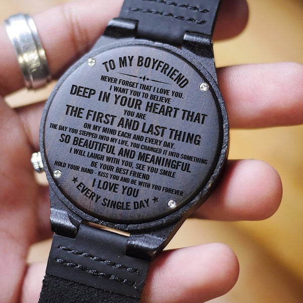 Watches To My Boyfriend - My First And Last Thing Engraved Wood Watch GiveMe-Gifts