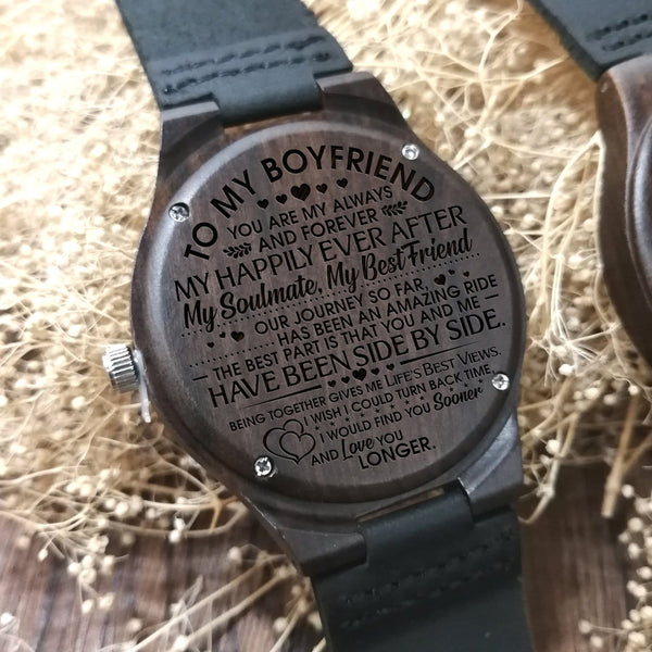 Watches For Lovers To My Boyfriend - You Are My Happily Ever After Engraved Wood Watch GiveMe-Gifts