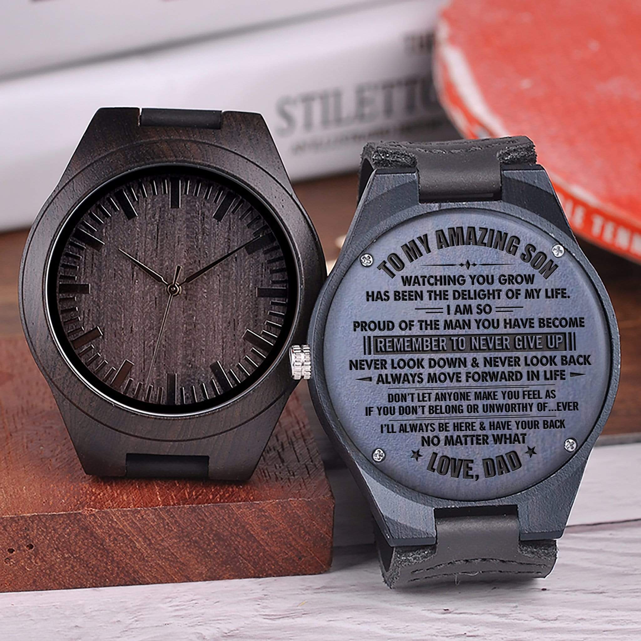 Watches Dad To Son - Remember To Never Give Up Engraved Wood Watch GiveMe-Gifts