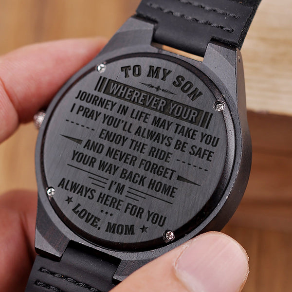 Watches Mom To Son - I Pray You Will Always Be Safe Engraved Wood Watch GiveMe-Gifts