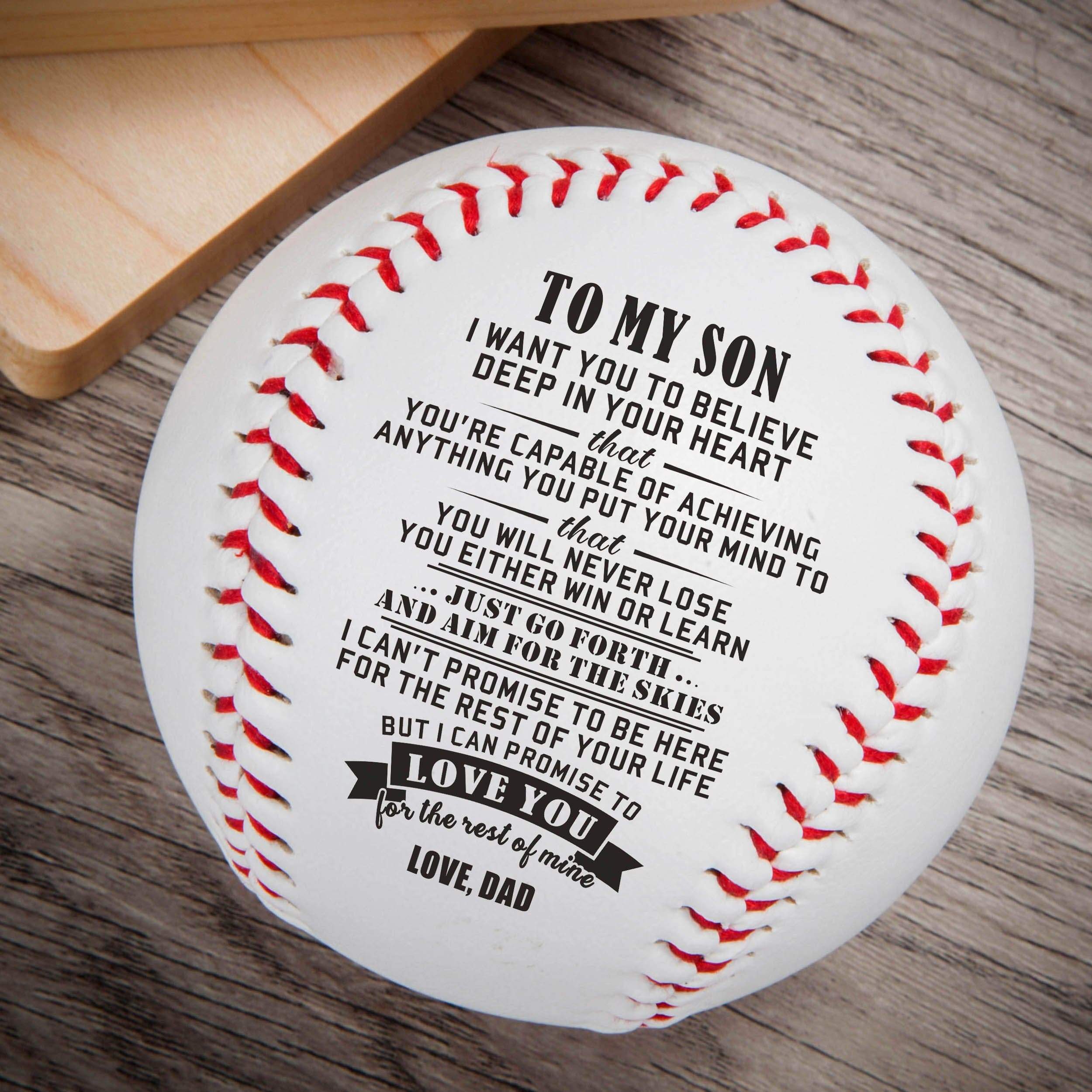 Baseball Dad To Son - Believe Deep In Your Heart Personalized Baseball GiveMe-Gifts