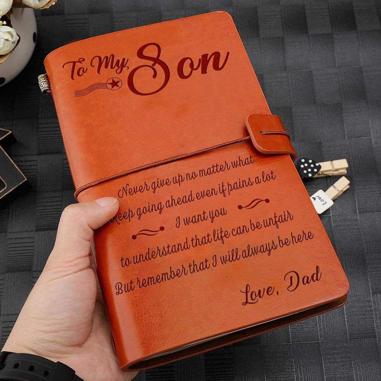 Diary Dad To Son - Never Give Up Personalized Leather Journal GiveMe-Gifts