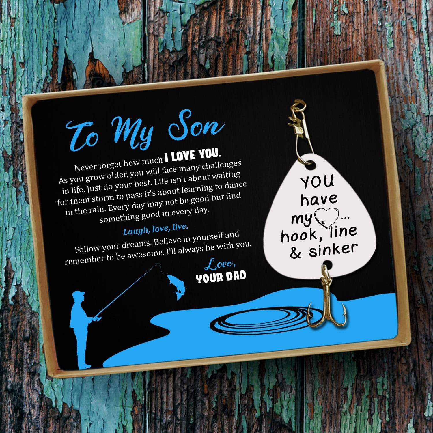 Fishing Hook Dad To Son - You Have My Heart, Hook, Line And Sinker Engraved Fishing Lure GiveMe-Gifts