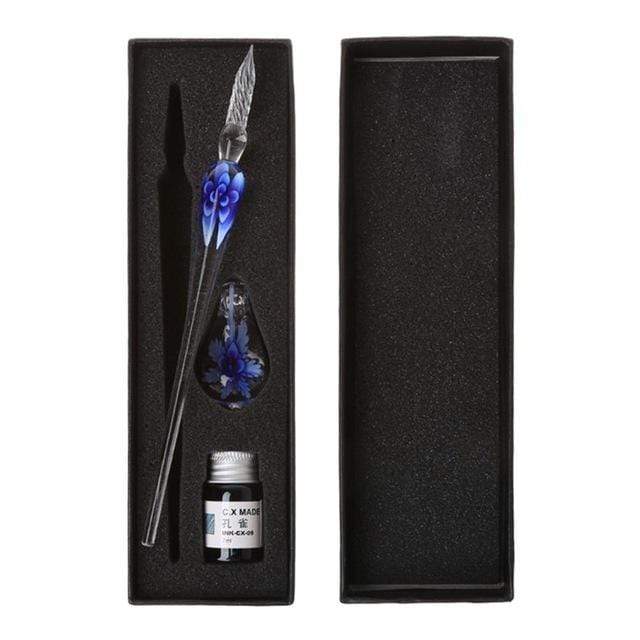 Stationery Floral Glass Calligraphy Pen Set Blue GiveMe-Gifts