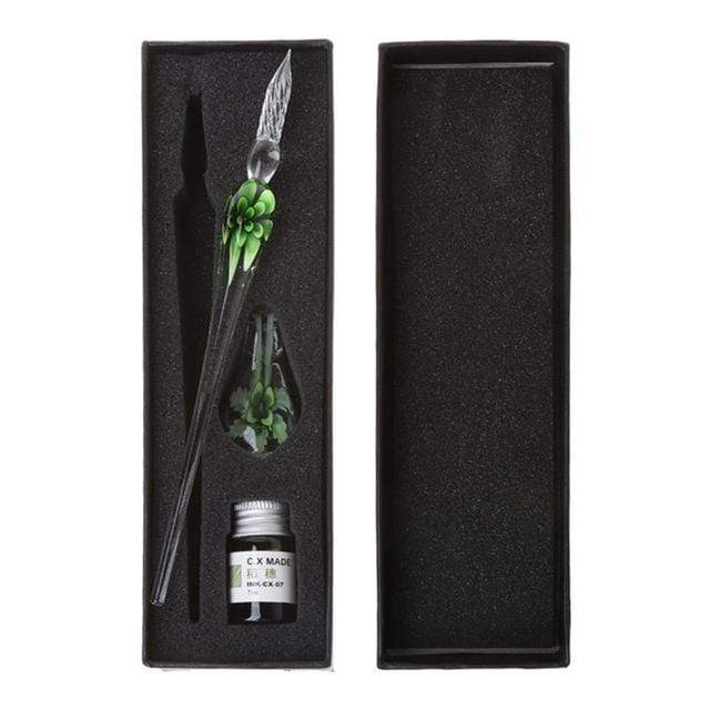 Stationery Floral Glass Calligraphy Pen Set Green GiveMe-Gifts