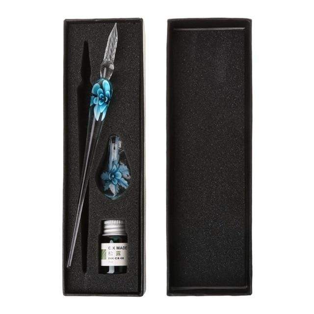Stationery Floral Glass Calligraphy Pen Set Light blue GiveMe-Gifts