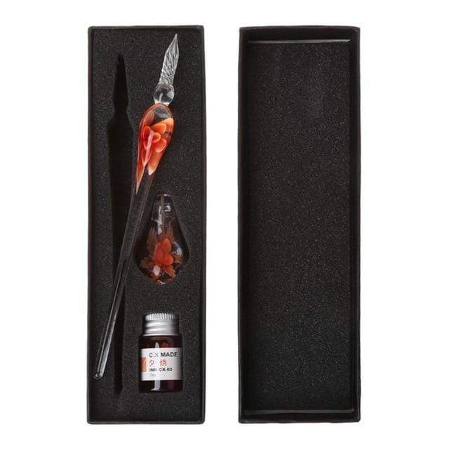 Stationery Floral Glass Calligraphy Pen Set Orange GiveMe-Gifts