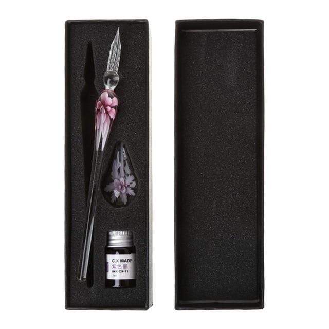 Stationery Floral Glass Calligraphy Pen Set Pink GiveMe-Gifts