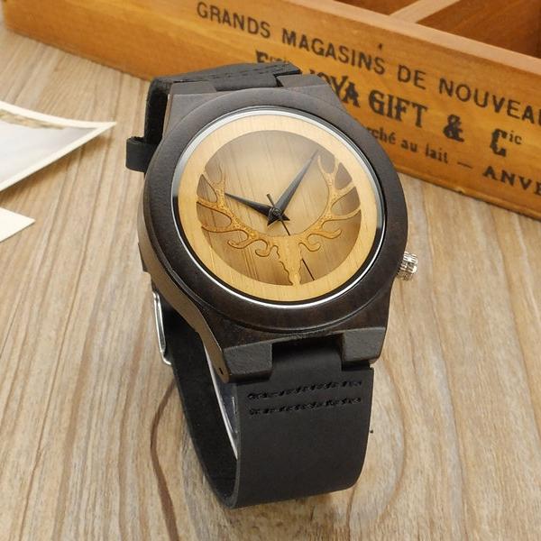 Watches Antlers Deer Head Black Wood Watch GiveMe-Gifts
